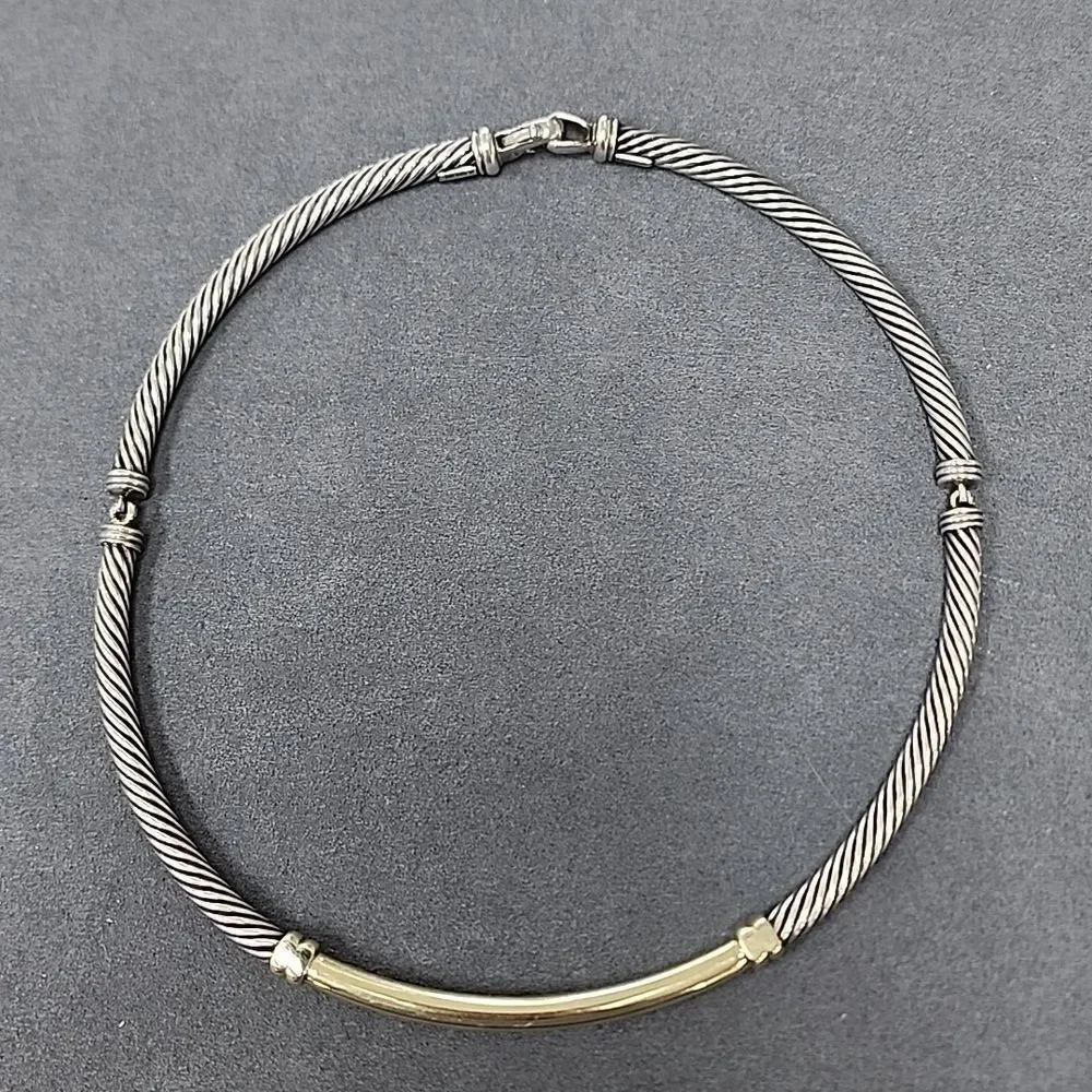Authentic David Yurman 925 Sterling Silver 14k Gold Bar Metro Cable Necklace